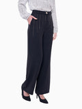 Pantalón de Tafetán Liso de Corte Recto y Cintura Media