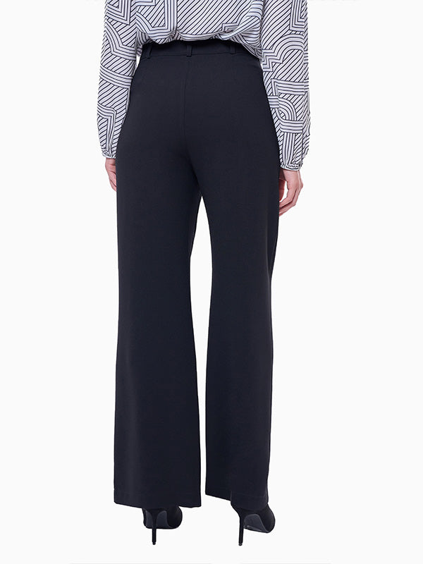 Pantalón de Tafetán Liso de Corte Recto y Cintura Media