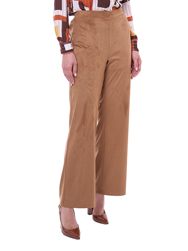 Pantalón de Suede para Dama Liso Cintura Alta Pierna Recta con Elástico