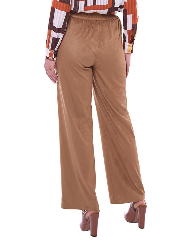 Pantalón de Suede para Dama Liso Cintura Alta Pierna Recta con Elástico
