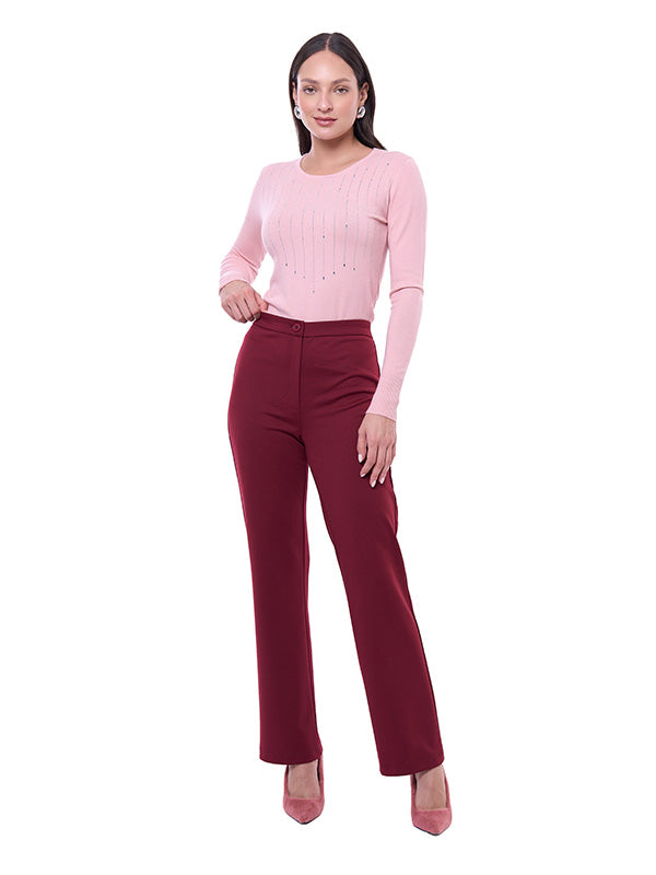 Pantalón de Super Ponti Liso con Pinzas y Cintura Alta