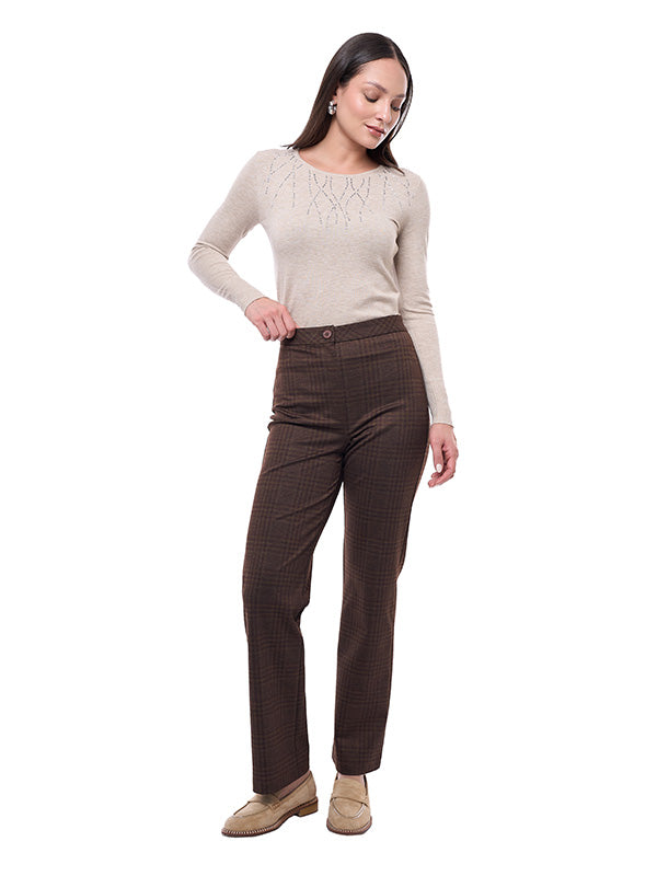 Pantalón de Super Ponti para Dama Estampado Escocés Cintura Alta