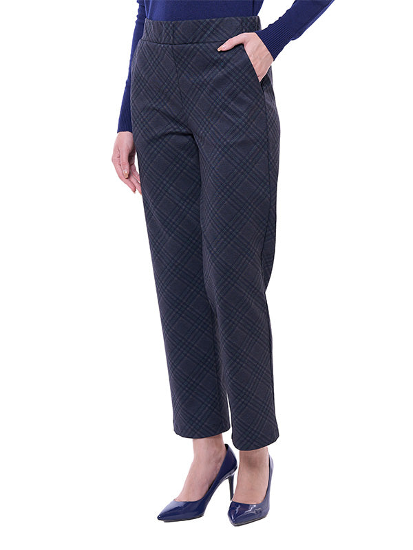 Pantalón de Super Ponti para Dama Estampado Escocés Cintura Alta con Bolsas