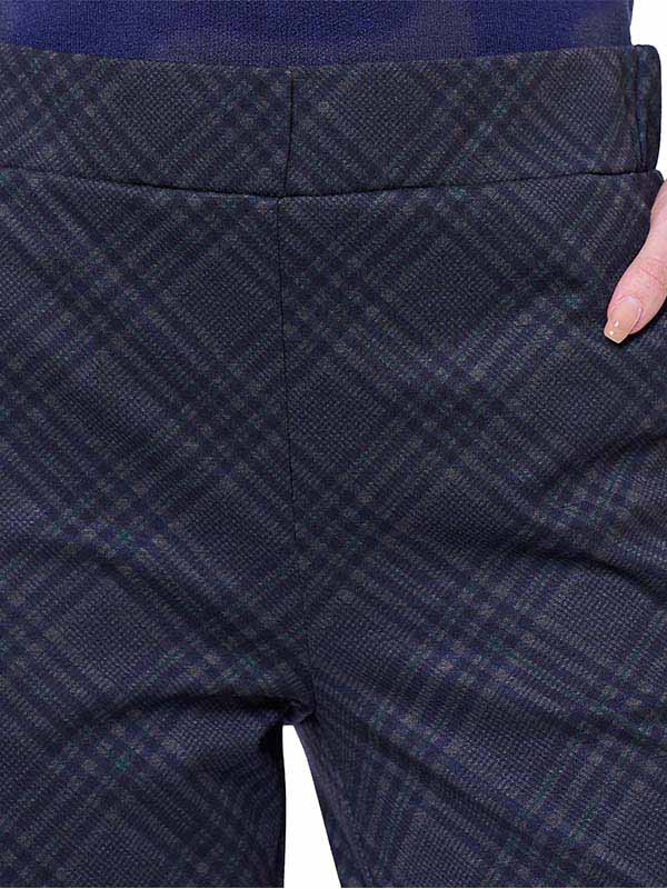 Pantalón de Super Ponti para Dama Estampado Escocés Cintura Alta con Bolsas
