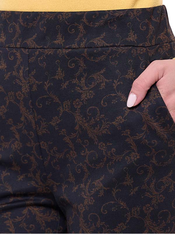 Pantalón de Super Ponti para Dama Estampado Damasco Cintura Alta con Bolsas
