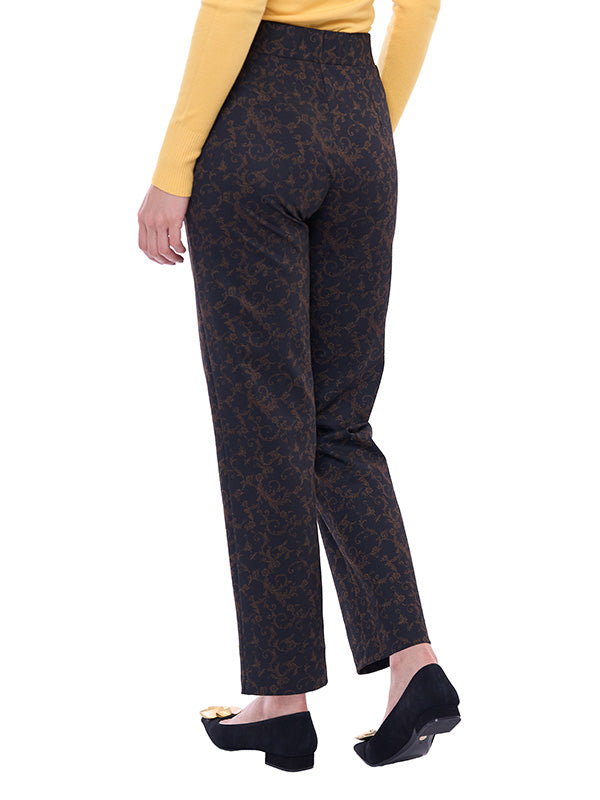 Pantalón de Super Ponti para Dama Estampado Damasco Cintura Alta con Bolsas