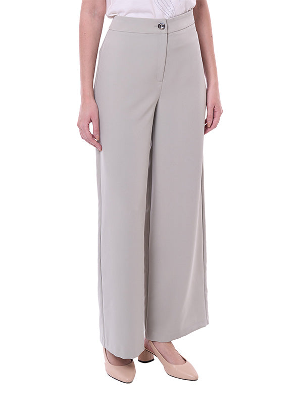 Pantalón de Tafetán para Dama Liso Cintura Alta Pierna Recta con Botón