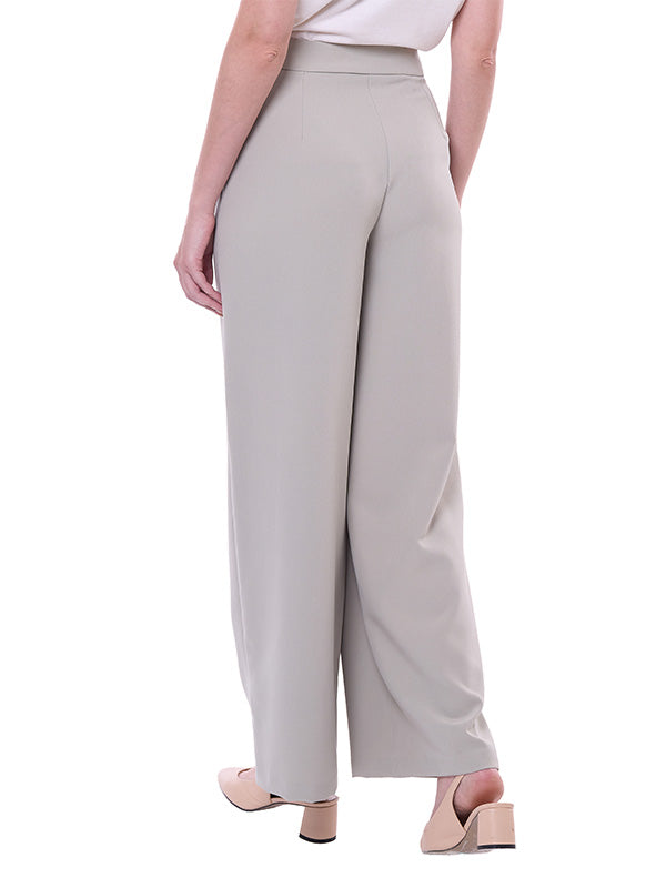 Pantalón de Tafetán para Dama Liso Cintura Alta Pierna Recta con Botón