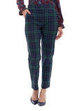 Pantalón de Bengalina Estampado Escocés de Tiro Alto