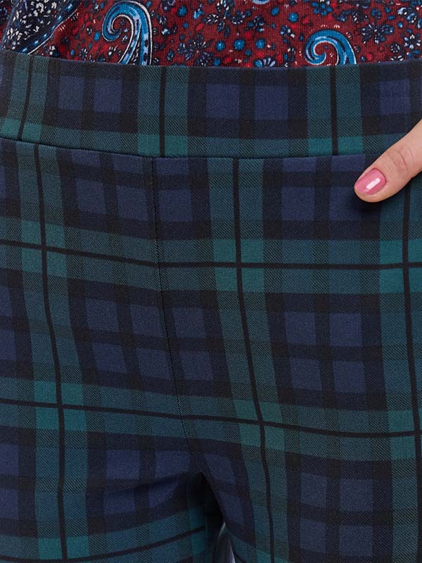 Pantalón de Bengalina Estampado Escocés de Tiro Alto