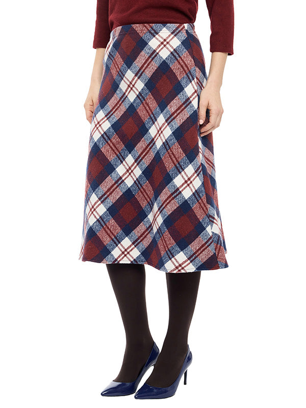 Falda de Tafetán con Estampado Escocés, Silueta Circular y Largo 3/4