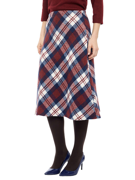 Falda de Tafetán con Estampado Escocés, Silueta Circular y Largo 3/4