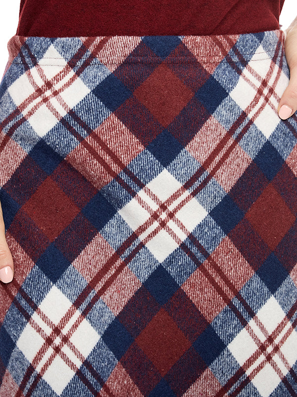 Falda de Tafetán con Estampado Escocés, Silueta Circular y Largo 3/4