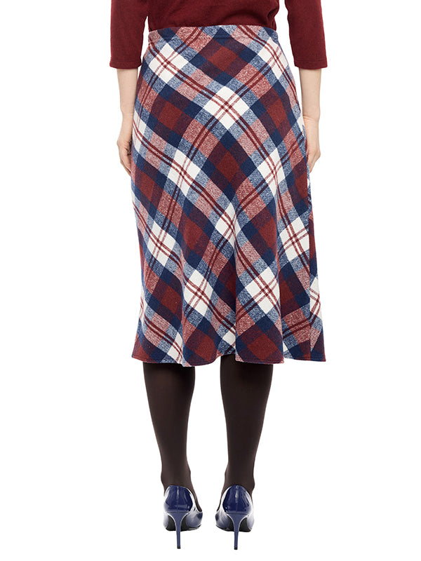 Falda de Tafetán con Estampado Escocés, Silueta Circular y Largo 3/4