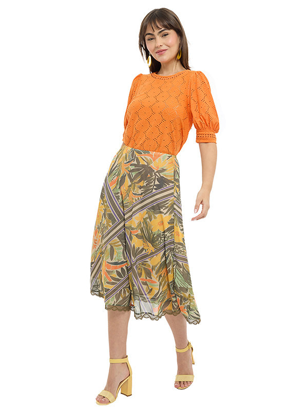 Falda Larga Mesh Estampado Floral Silueta Circular