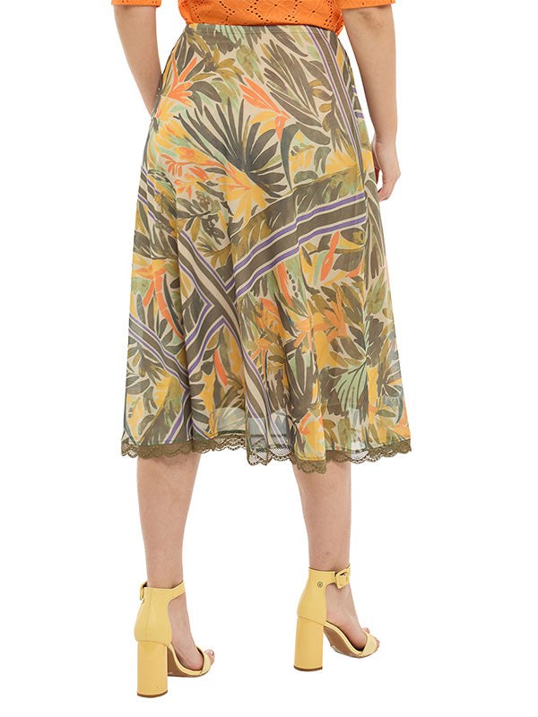 Falda Larga Mesh Estampado Floral Silueta Circular