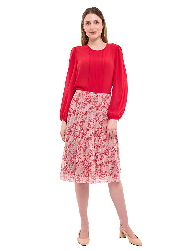 Falda Mesh Estampado Floral Línea A con Forro y Cintura Elástica