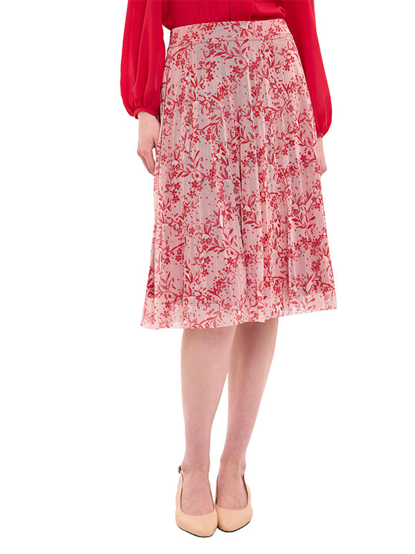 Falda Mesh Estampado Floral Línea A con Forro y Cintura Elástica