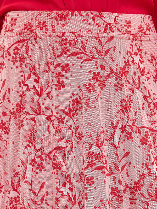 Falda Mesh Estampado Floral Línea A con Forro y Cintura Elástica