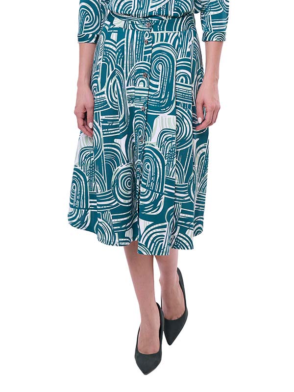 Falda de Jersey para Dama Estampado Geométrico Larga con Botones