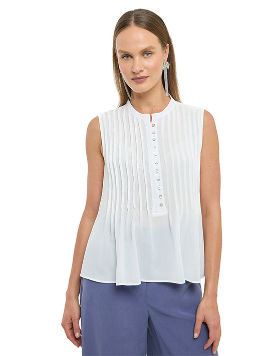 Blusa Sin Mangas con Escote Redondo y Alforzas