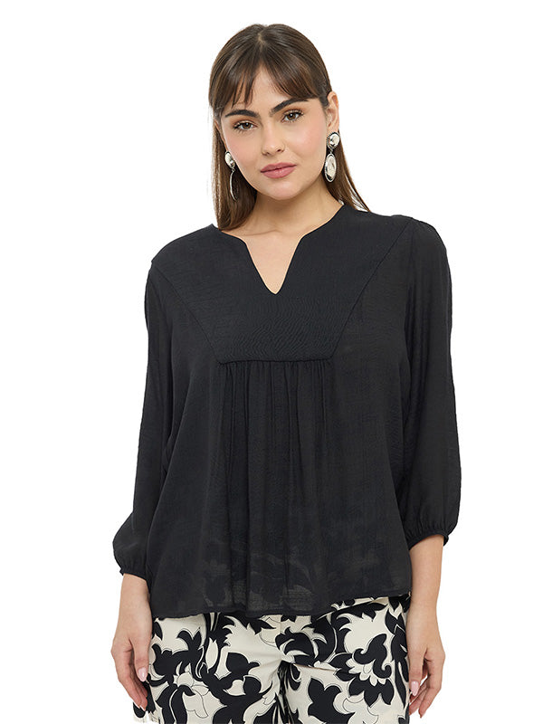 Blusa con Pliegues y Manga 3/4 con Elástico