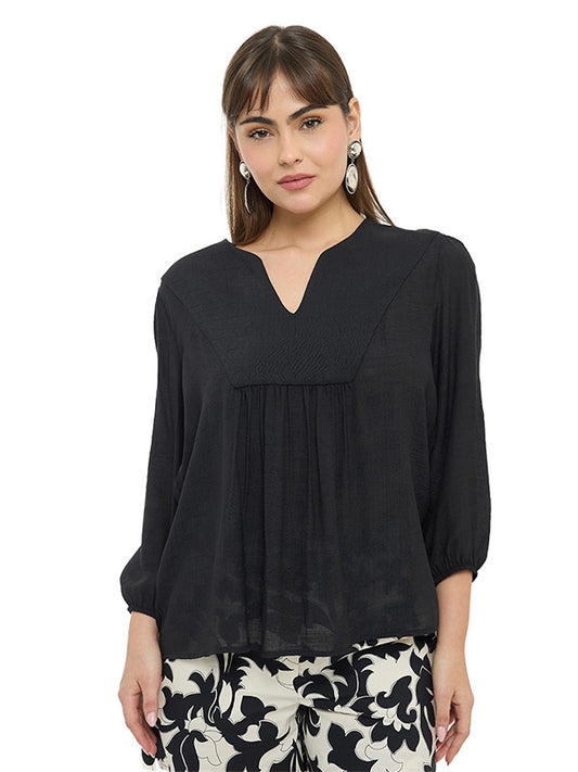 Blusa con Pliegues y Manga 3/4 con Elástico