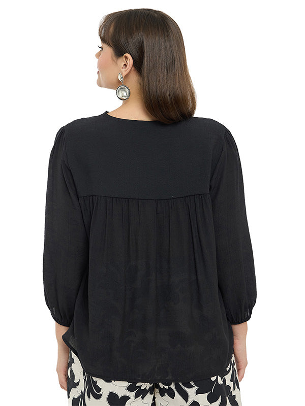 Blusa con Pliegues y Manga 3/4 con Elástico