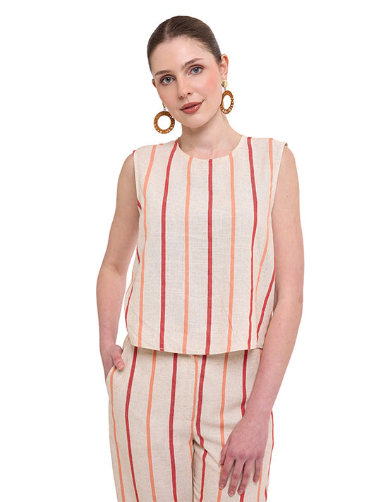 Blusa Crop Top Sin Mangas con Abertura en Espalda Tipo Gota