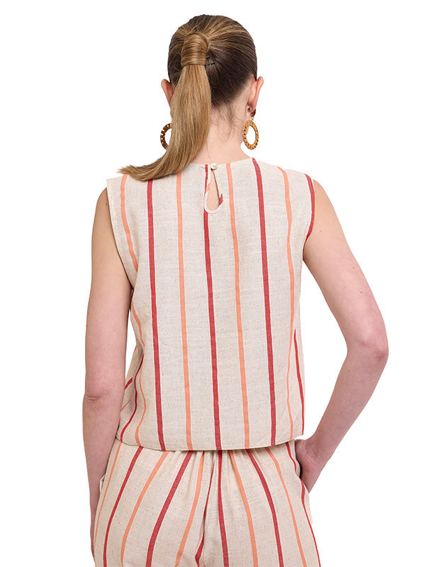 Blusa Crop Top Sin Mangas con Abertura en Espalda Tipo Gota