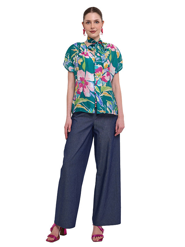 Blusa de Hombro Prolongado con Corbata Removible en Escote