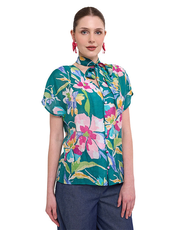 Blusa de Hombro Prolongado con Corbata Removible en Escote