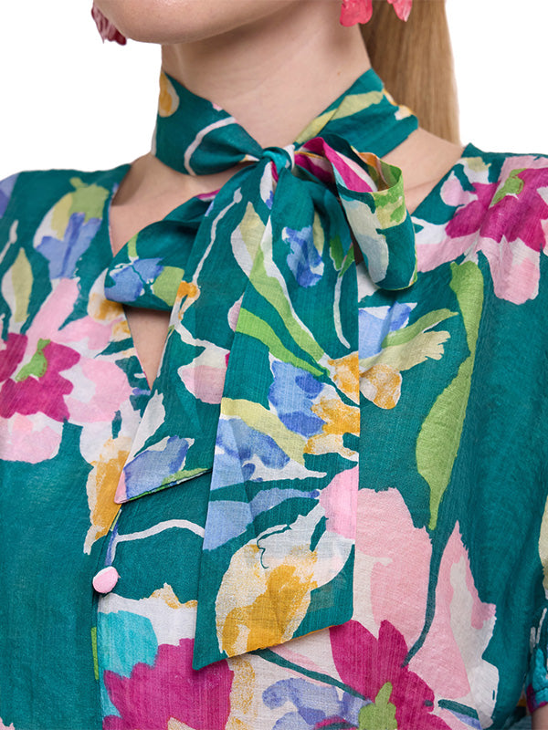 Blusa de Hombro Prolongado con Corbata Removible en Escote