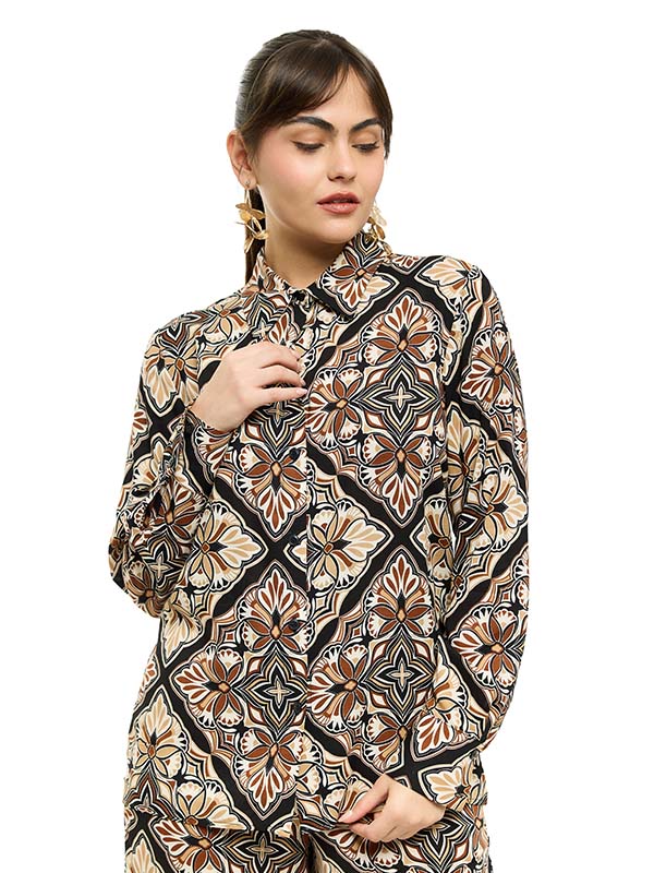 Blusa Camisera de Manga Larga con Hombro Caído