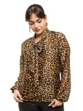 Blusa Plisada con Cinta en Escote y Mangas Abullonadas