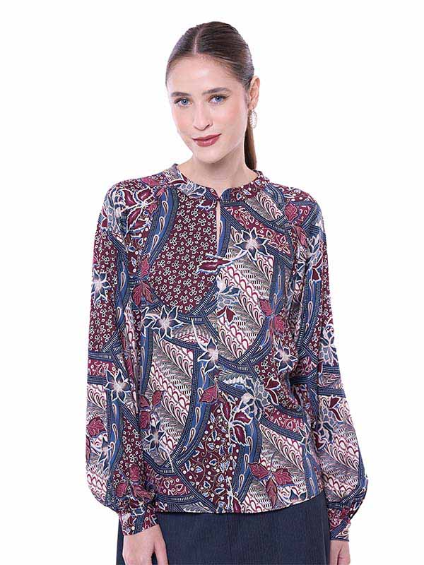 Blusa de Manga Ranglán con Abertura en Escote y Mangas Abullonadas