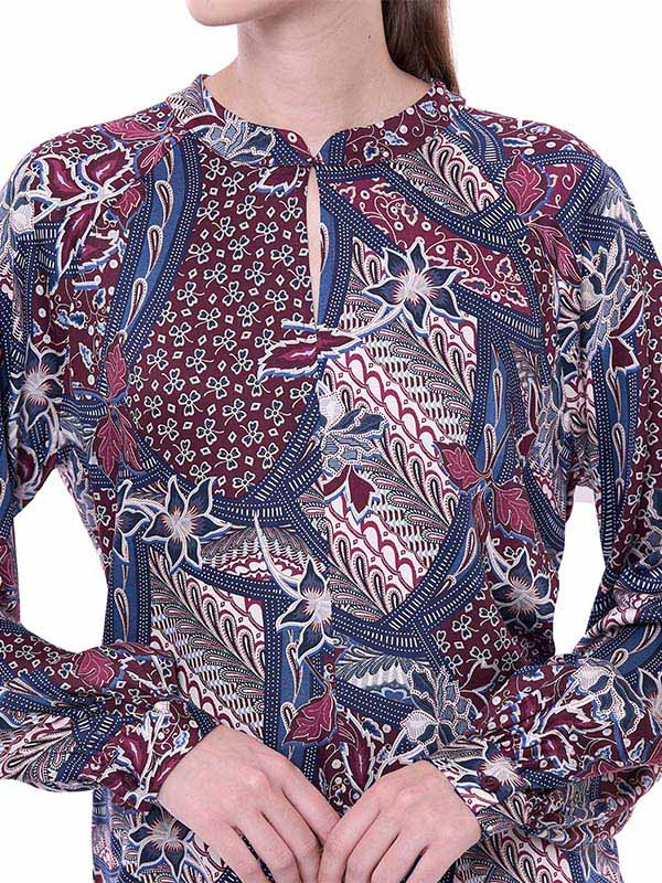 Blusa de Manga Ranglán con Abertura en Escote y Mangas Abullonadas