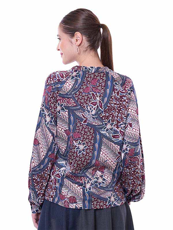 Blusa de Manga Ranglán con Abertura en Escote y Mangas Abullonadas