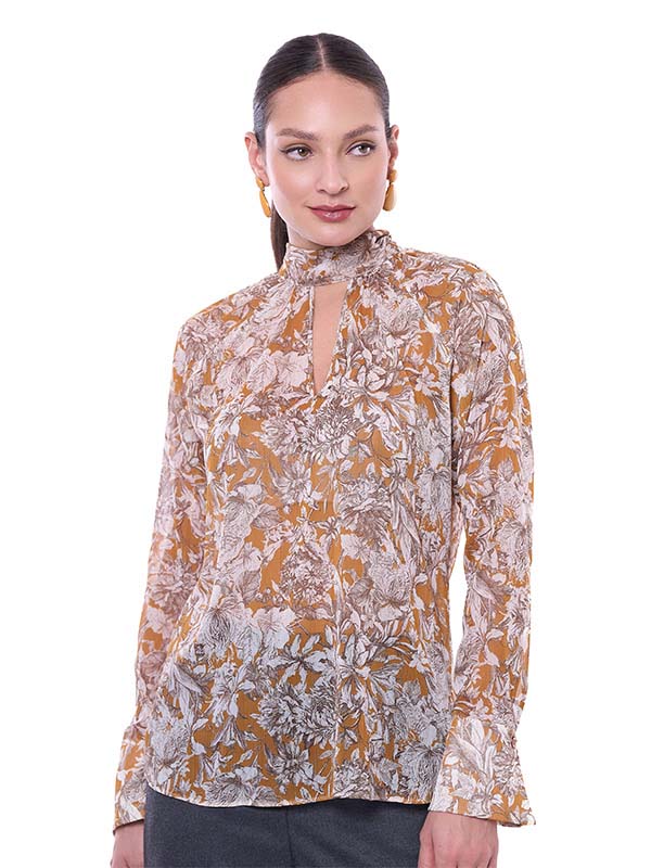 Blusa de Manga Ranglán con Abertura en Escote y Puño Acampanado