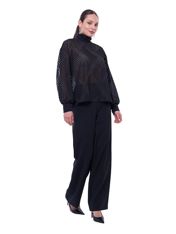 Blusa de Chifón para Dama con Burn Out y Combinación de Telas