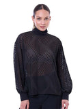 Blusa de Chifón para Dama con Burn Out y Combinación de Telas