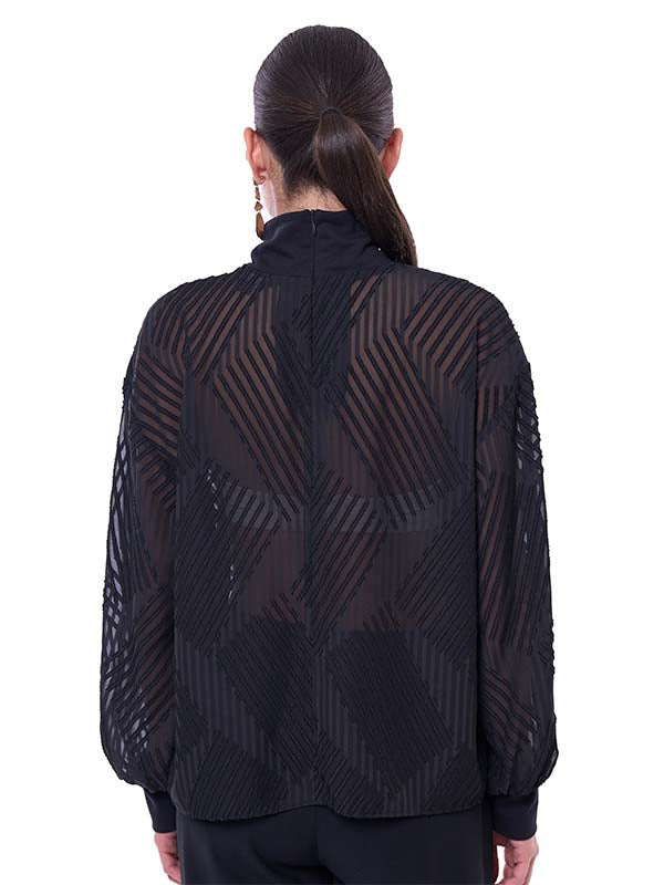 Blusa de Chifón para Dama con Burn Out y Combinación de Telas