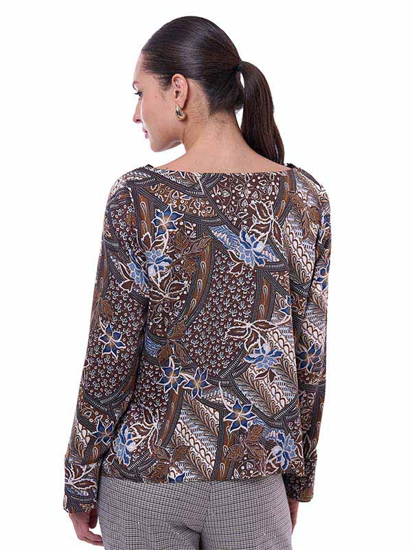 Blusa de Dama Escote Hamaca Manga Larga con Puño Acampanado