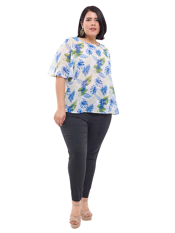 Blusa de escote redondo con manga de olán