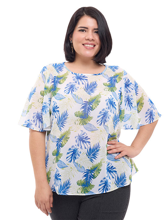 Blusa de escote redondo con manga de olán