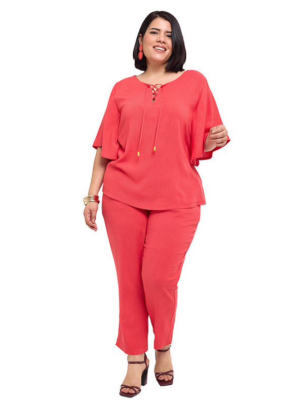 Blusa con Manga Amplia y Jaretas en Escote