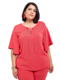 Blusa con Manga Amplia y Jaretas en Escote
