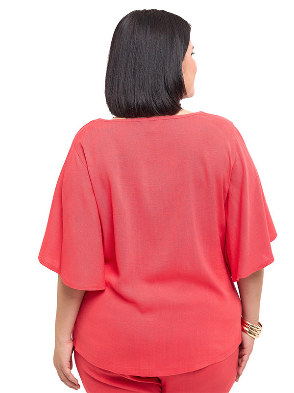 Blusa con Manga Amplia y Jaretas en Escote