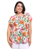 Blusa de escote redondo con cintas y valenciana en sisa