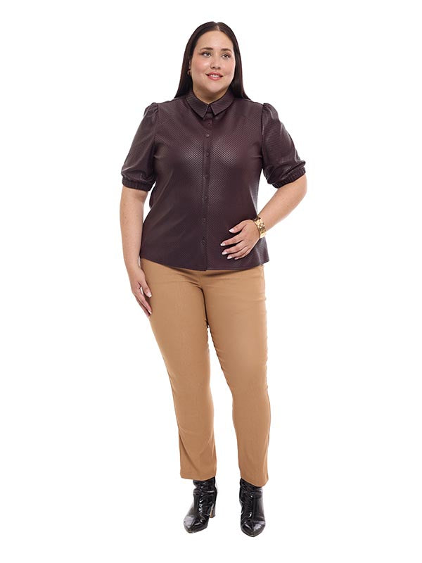 Blusa camisera con manga abullonada
